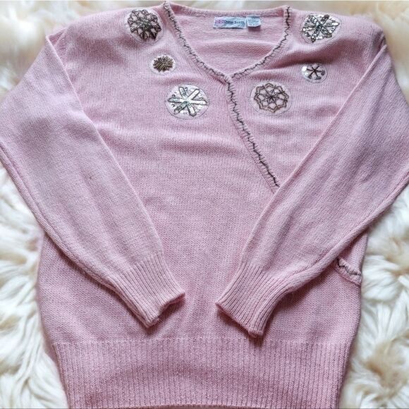 Vintage Coquette Fluffy Fuzzy Angora Rabbit & Silk Beaded Sweater Size Large - Picture 9 of 9